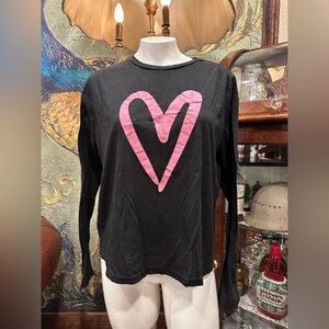 Shein Black Long Sleeve Top with pink style graphic heart